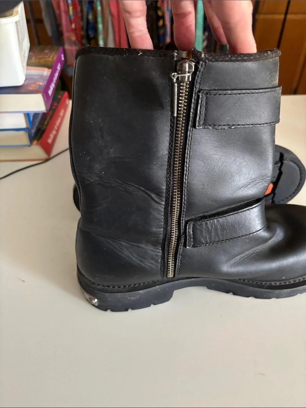 Harley-Davidson Black Leather Engineer Boots with Silver Buckles, steel toe